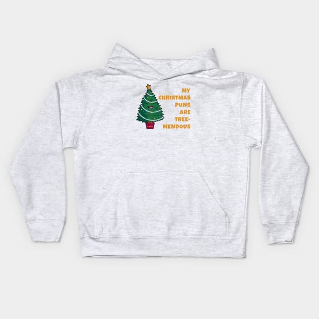 Tree-Mendous Christmas Pun Kids Hoodie by Phil Tessier